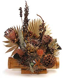Tropical Dried Flower Arrangement in Bamboo