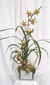 Tropical Silk Flower Arrangement in Bamboo