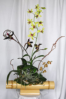 Tropical Silk Flower Arrangement in Bamboo