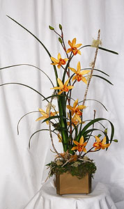 Tropical Silk Flower Arrangement in Bamboo